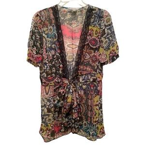 Cabi Beaches of St. Tropez Printed Sheer Cardigan‎ Top Size Medium